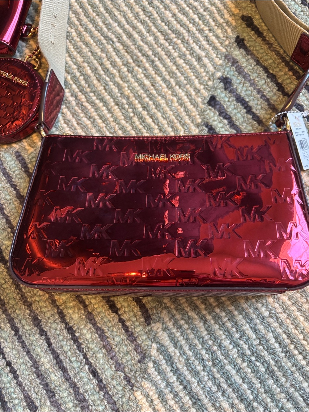 Michael Kors Women's Metallic Burgundy Crossbody Bag with Coin Pouch - Picture 3 of 11